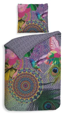 Produktbild von ZO! Home Renforcé Bettwäsche Digital - Kolibri - Mandalas, grau 155 x 220 cm Kolibri, bunte Mandalas auf grauem Hintergrund
