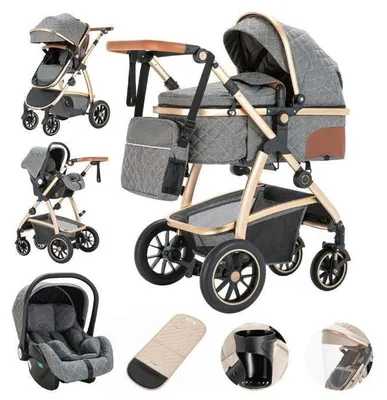 Produktbild von 3-in-1 Kombikinderwagen mit Babywanne und Autositz grau