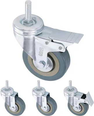 Produktbild von Rollen-Set - Gummiräder 75mm - Möbelrollen Doppelgelenklagern - M10 Schraubenfeder - Bremsräder - 4 Stück