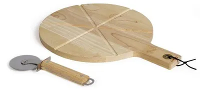 Image de Set à Pizza en Bois d'Hévéa LIVOO MES138, 40 x 30 x 1,5 cm, avec Roulette à Pizza