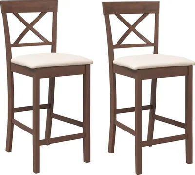 Immagine prodotto di vidaXL Sgabello da bar con cuscino 2 pz. Legno massiccio marrone in legno di gomma