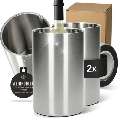 Produktbild von Flaschenkühler 'Chill' - Doppelwandiger Weinkühler edelstahl Ø10cm für Wein, Sekt, Champagner und Bier - 2 Stück