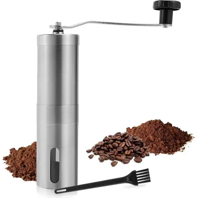 Produktbild von Manuelle Kaffeemühle aus Edelstahl – Handkaffeemühle mit verstellbarem Keramikmahlwerk – Kompakt für Zuhause, Büro & Reisen
