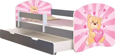 Produktbild von ACMA Jugendbett Kinderbett Junior-Bett Komplett-Set mit Matratze Lattenrost und Rausfallschutz Grau 10 Teddybär 180x80 + Bettkasten