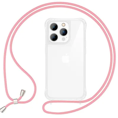 Obrázek produktu pro Pouzdro s popruhem pro mobilní telefon iPhone 15 Pro Max Pouzdro na mobilní telefon s řetízkem Pouzdro na mobilní telefon se šňůrkou Růžové
