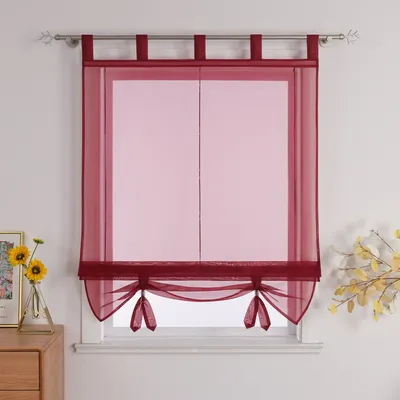 Produktbild von Joyswahl Raffrollo mit Schlaufen Voile Gardinen Modern Raffgardinen Transparent Schlaufenrollo Rotwein BxH 100x155cm