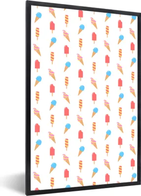 Produktbild von MuchoWow® MuchoWow® Gerahmtes Poster Eiscreme - Pastell - Muster 40x60 cm - Poster mit zchwarzem Bilderrahmen - Papierdruck - Wandbilder