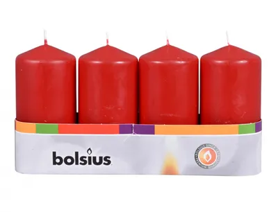 Produktbild von Bolsius Stumpenkerzen 4er Tray Ø 4,8 x 10 cm zartes rot