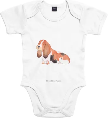 Produktbild von Mr. & Mrs. Panda Strampler Baby Hund Basset Hound 1. - 3. Monat - Heather Grey - Geschenk, Babybody, Sprüche, Babystrampler, Süß, Kurzarmbody, babykleidung body