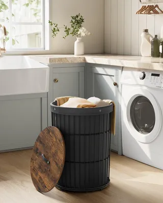 Immagine prodotto di Cesto per la biancheria con coperchio – pieghevole – organizer per abiti – struttura in acciaio – 46 x 46 x 61 cm