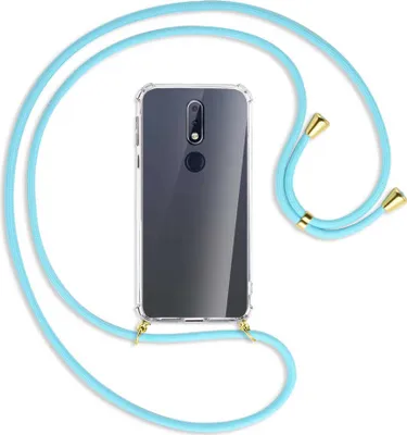 Produktbild von Handykette Backcover-Schutzhülle mit Band (Metall goldfarben) für Nokia 7.1 - himmelblau