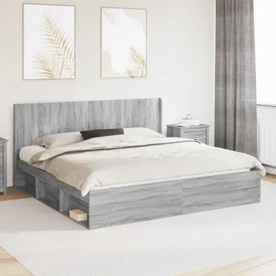 Image de Lit double exclusif avec rangement et tête de lit en bois imitation chêne Sonoma, dimensions 200 x 200 cm