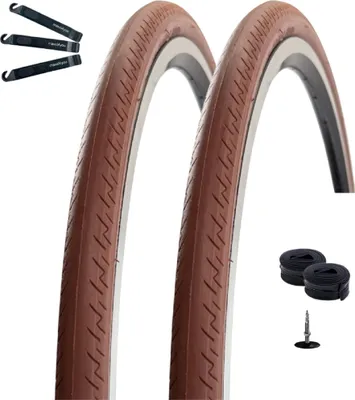 Produktbild von 2 x Kenda 28" Kontender K-196 Rennradreifen in Braun 26-622 (28 x 1.10) + 2 passende Schläuche SV inkl. maxxi4you Reifenheber