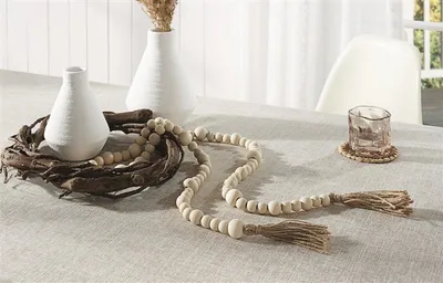 Image de Chaîne de décoration "Bohemian Style" 183 cm de long, avec boules en bois, guirlande, guirlande de boules