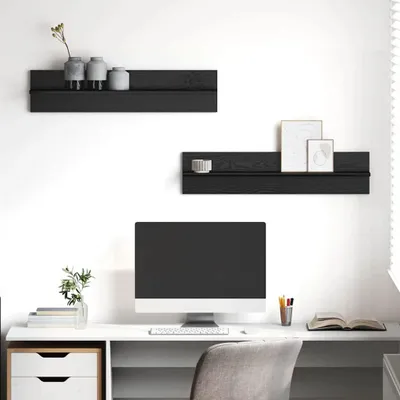 Zdjęcie produktu dla Maison Exclusive – półka ścienna 2 szt. czarna imitacja dębu 80 x 11,5 x 18 cm