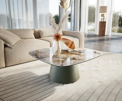 Produktbild von DELIFE Couchtisch Edge Boot 90x90 cm Keramik Patagonia Poliert Borna Effektfinish Titan