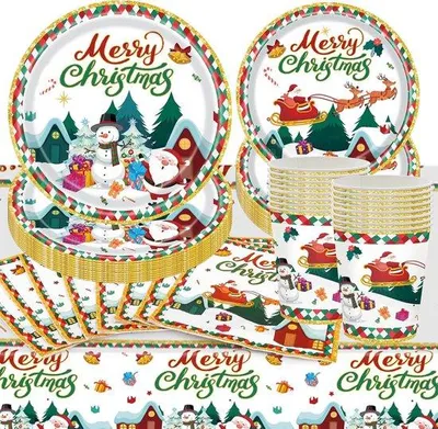 Produktbild von Weihnachtsgeschirr - Geschirrset Weihnachten - Porzellan - Tischgeschirr für Weihnachten - Abendessen set - Tischdekoration Weihnachten - Festliches Geschirr - Weihnachtstisch - Geschirrset weiß rot