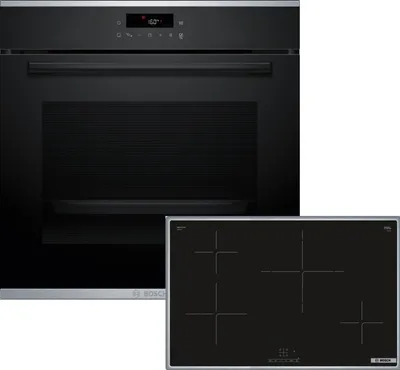 Produktbild von Bosch Einbau-Backofen-Set, HBA271BB3 + PIE84KBB5E, Einbau-Backofen, Induktionskochfeld HBD474FH83