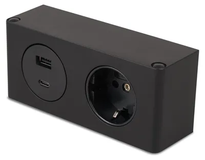Produktbild von kalb | 2-fach Steckdosenleiste, 230V Steckdose und USB A/C Anschluss schwarz