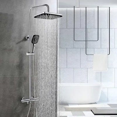 Produktbild von Famanu Duschset mit Regenduschkopf und Handbrause - Thermostat