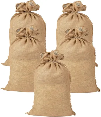 Image de Sac en jute de qualité supérieure, lot de 5 sacs en jute, format grand - sac pour chantier - sac en jute pour pommes de terre - sac en jute réutilisable (60 x 105 cm)