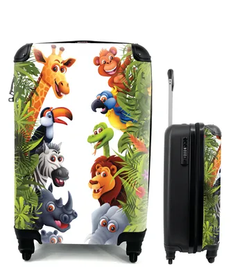 Obrázek produktu pro MuchoWow® Kufr Příruční zavazadlo Trolley Rolling suitcase Malý cestovní kufr na 4 kolečkách - Jungle - Animals - Boys - Girls - Giraffe - Elephant - Kids - Cabin Size < 55x40x23 cm & 55x40x20 cm - Kids suitcase - Cabin suitcase - Board luggage - Travel box - Travel suitcase - Travel luggage - Suitcase with picture - Trolley for kids