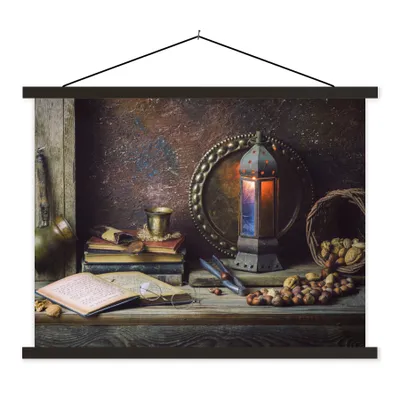 Produktbild von MuchoWow® Textilposter Buch - Stilleben - Walnuss - Laterne - Vintage 40x30 cm mit schwarzem Rahmen - Dekorationen