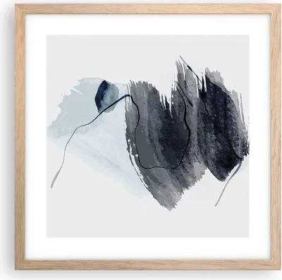 Produktbild von Gerahmtes Poster - Rahmen in heller Eiche - Blau Grau Aquarell - 40x40 cm - Wand Bild - Wanddeko - Wandbilder - Kunstposter - Wandposter - Bilderrahmen - Bilder - Kunstdruck - P2NAC40x40-4975