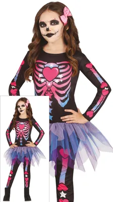 Produktbild von Skelett Märchenkönigin Halloween Kostüm Mit Tutu Und Bunt Akzenten Kreatives Design Für Magische Nächte Voller Abenteuer Und Spaß Perfekt Für Festlichkeiten Und Mottopartys, Größe: 110/116 Farbe: Schwarz