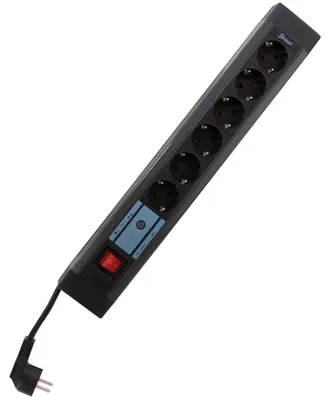 Produktbild von REV device protection socket line, 6-fold, 3,0m, 250 V, 16 A, 3500 W, Schwarz, 3 m, 460 x 43 x 67 mm
