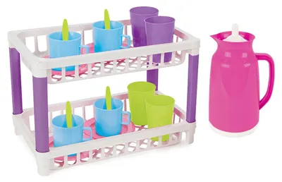 Immagine prodotto di Scaffale per cucina giocattolo Pilsan con stoviglie giocattolo da 17 pezzi 03336, due livelli