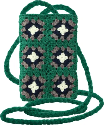 Immagine prodotto di Borsa a tracolla in maglia per smartphone, serie SquareWeave - Verde scuro
