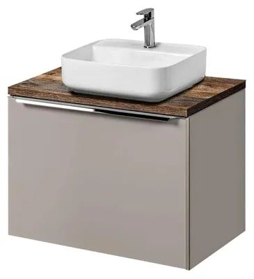 Produktbild von Waschtisch-Unterschrank Set 60 cm, Taupe mit Vintage Oak Eiche, Keramik-Waschbecken, 2 Softclose-Schubladen, B/H/T 60,4/62,5/46 cm