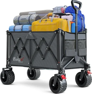 Image de Chariot pliable, capacité de 200 litres, charge utile de 200 kg, avec des roues larges, idéal pour le jardin et le camping