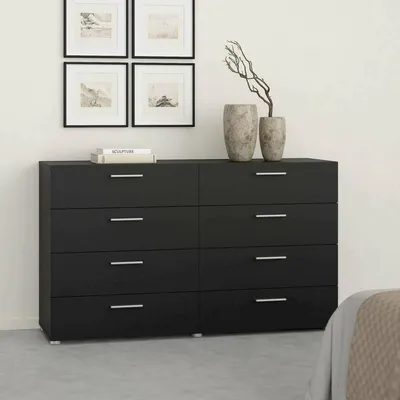 Image de Phethai - Buffet, 140x40x82h cm Noir, 8 Tiroirs