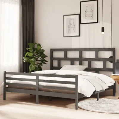 Produktbild von The Living Store Massivholzbett Grau Kiefer 200x200 cm