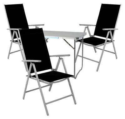 4-tlg. Campingmöbel Set Aluminium Tragegriff Campingtisch + 3 Klappstühle Textil