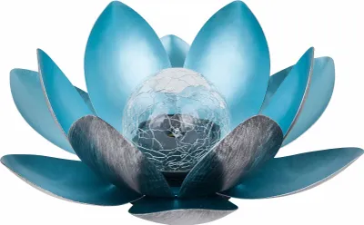 Produktbild von Dehner Solarleuchte Lotus, Lichtfarbe warmweiß / kaltweiß, Ø 27.5 cm, Höhe 12 cm, Metall / Glas / Kunststoff, silber / blau