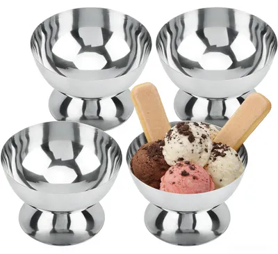 4 Edelstahl-Eisbecher, Ø 10 cm, 200 ml, Vintage-Design