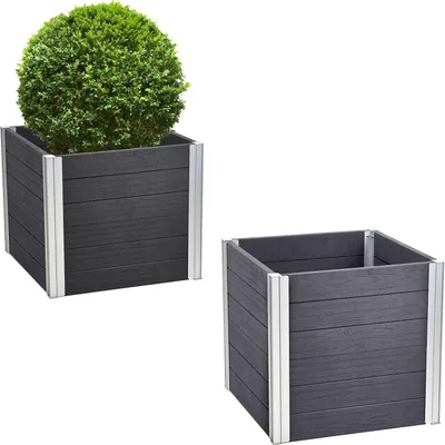 Produktbild von Übertopf 57x 57x 56,5 cm 135 Liter Holzoptik langlebig Pflanzkasten Pflanzkübel Alu Profile zeitlos