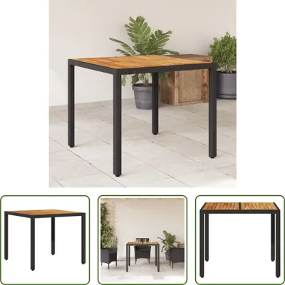 Produktbild von The Living Store Gartentisch mit Holzplatte Schwarz 90x90x75 cm Poly Rattan