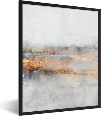 Produktbild von MuchoWow® Gerahmtes Poster Nebel - Gold - Abstrakt 60x80 cm - Poster mit Schwarzem Bilderrahmen Wandposter Rahmen Foto Bilder - Premium - Wanddeko Wohnzimmer