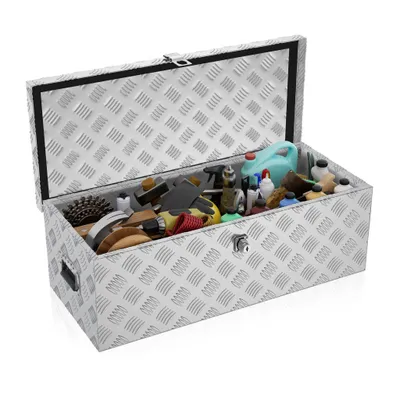 Produktbild von YZNAHRE Alubox mit Deckel Aluminium Transportbox 76x33x25cm Werkzeugkasten mit Schloss & Schlüsseln & Griff Werkzeugbox Transportkoffer Alukiste, Silber