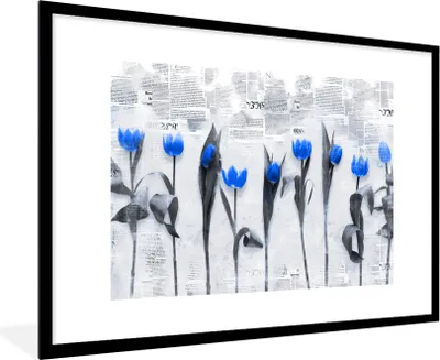 Produktbild von MuchoWow® MuchoWow® Gerahmtes Poster Blumen - Tulpen - Blau 90x60 cm - Poster mit zchwarzem Bilderrahmen - Wanddekoration - Fotos