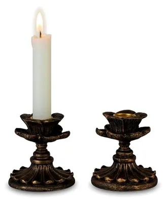Produktbild von Vintage Kerzenständer für Stabkerzen: 2er Set Harz-Kerzenhalter in Antikbronze für Stabkerzen mit floralem Design, dekorative Kerzenhalter für Weihnachten, Hochzeiten, Kamin und Heimdekoration