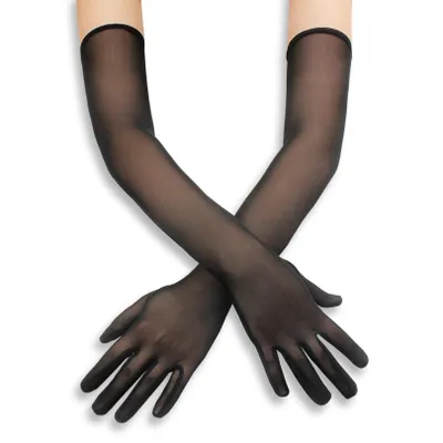 Immagine prodotto di Guanti da donna lunghi in tulle, neri, taglia unica, adatti per costumi