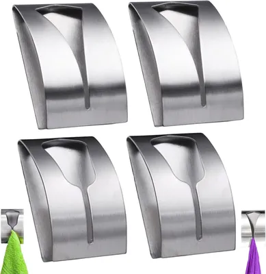 Imagen del producto de Juego de 4 ganchos para toallas de cocina: Ganchos de acero inoxidable, autoadhesivos, para cocina/baño (soporte para toallas/ganchos para toallas de cocina)