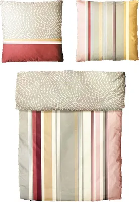 Produktbild von Hochwertige Biber Wendebettwäsche Baumwolle Streifen Grau Bunt 2tlg. 4tlg. 155x220 80x80cm: 2tlg.