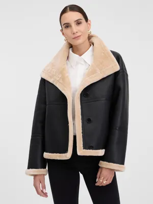 Produktbild von Orsay Schwarze Damen-Kunstlederjacke mit Pelzbesatz 40