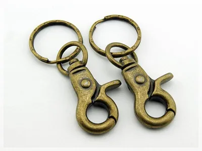 Produktbild von Vintageparts Schlüsselringe mit Karabiner Metall vintage bronzefarben 66 x 25 mm für Schlüsselanhänger, 2 Stück